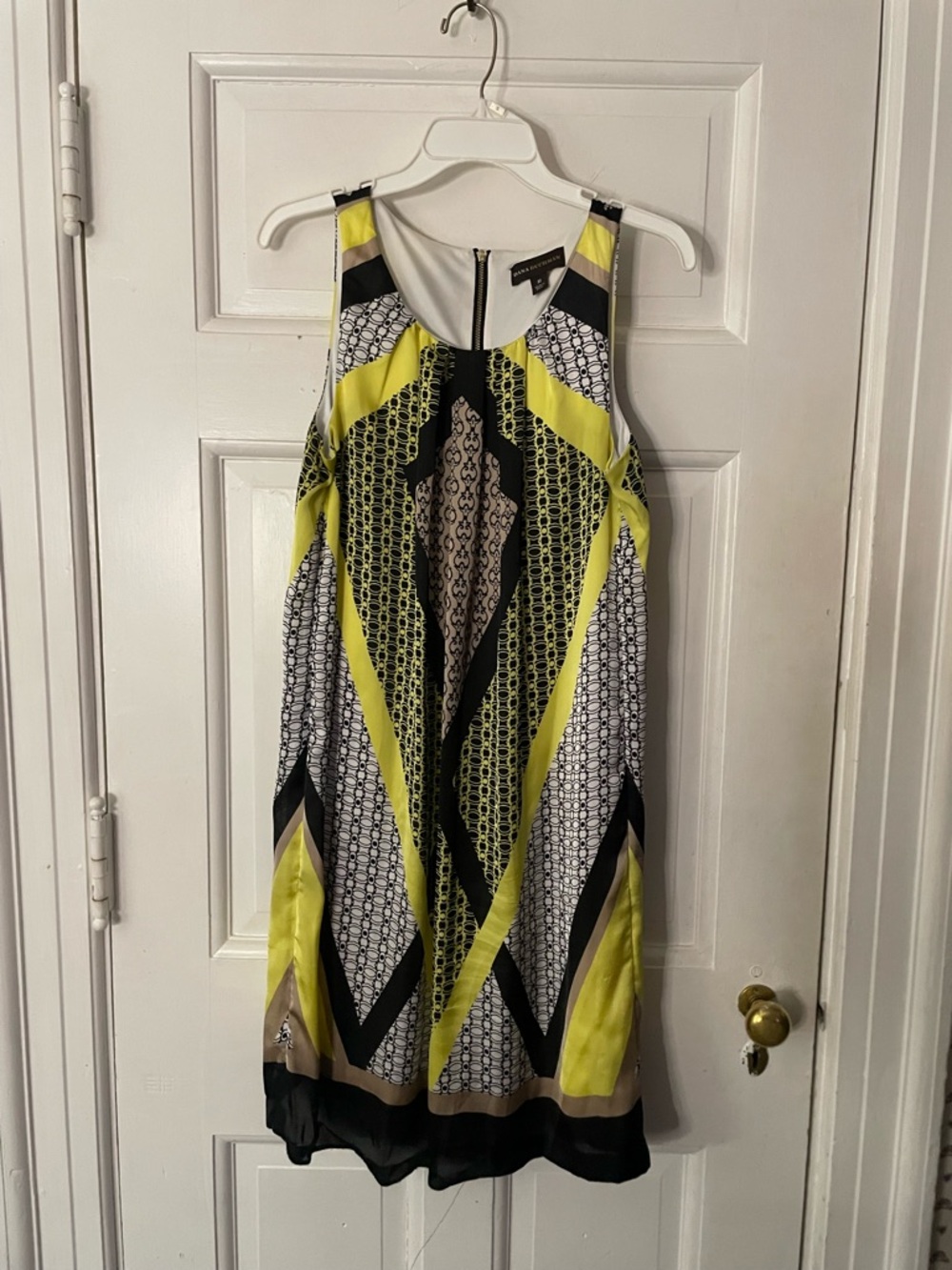 Dana Buchman Yellow, Black & White Geometric Mini Dress